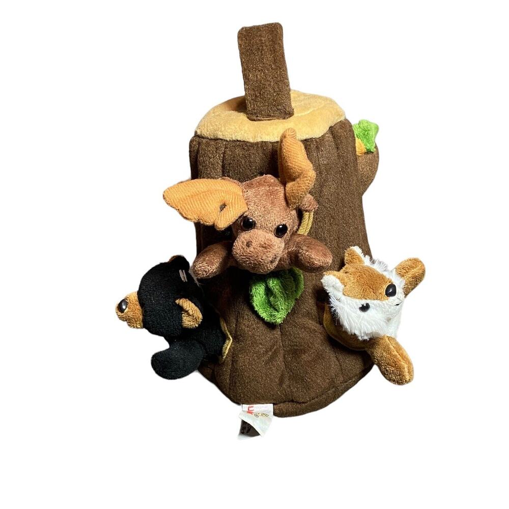 Unipak‎ Wildlife Playset Mini Plush Bear Moose Squirrel Soft Log Habitat Stuffed